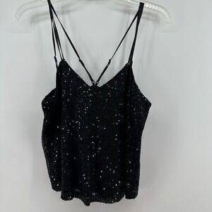 Spring + Mercer Black Sequin Camisole Top XS NWT Adjustable Double Straps Party